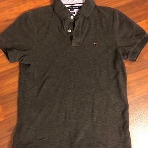 Tommy Hilfiger polo, charcoal gray.